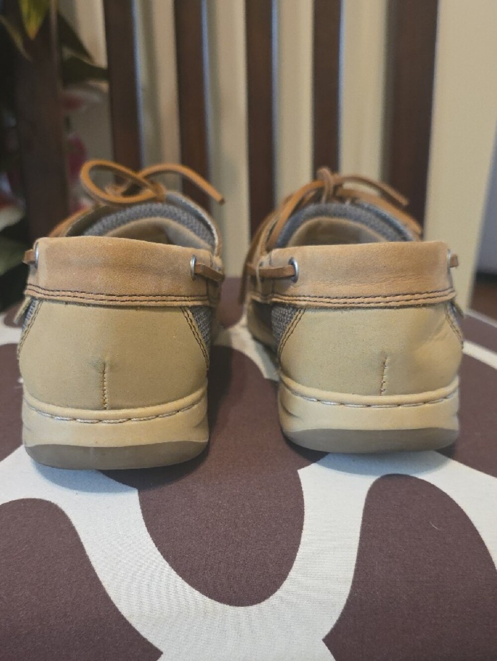 Women's Tan and Navy Blue Casual Boat Loafers - Picture 5 of 6